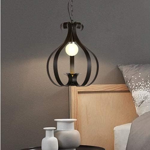 HWSY creatieve landelijke metalen lamp smeedijzeren bloemenpatroon vellen gebogen kroonluchters enkele kop magazijn loft hangende lamp restaurant eetkamer droplight E27 / zwart Interesting photo 3