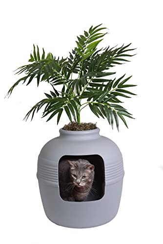 Good Pet Stuff, The Original Hidden Litter Box, Artificial Plants & Enclosed Cat Planter Litter Box, Vented & Odor Filter, Easy To Clean, Stone Gray #TOP11
