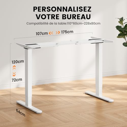 ErGear Pied Bureau Assis Debout Électrique, 2 Moteurs, Blanc – vue 3