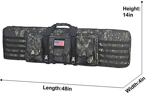 Greencity Double Rifle Case Long Rifle American Classic Tactical Gun Bag Waterproof Padded Molle Hunting Shooting Sports，48"，Black Multicam #TOP1