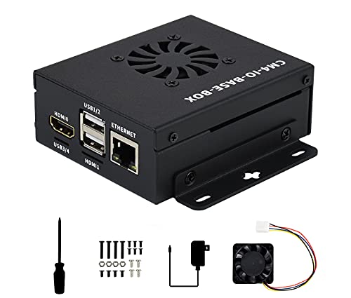 Image of waveshare Mini-Computer Based on Raspberry Pi Compute Module 4 (NOT Included), CM4-IO-BASE-B (Full Ver.) Inside, Metal Case, with Cooling Fan, Onboard Connectors Including CSI /DSI /HDMI /USB /RJ45 etc.