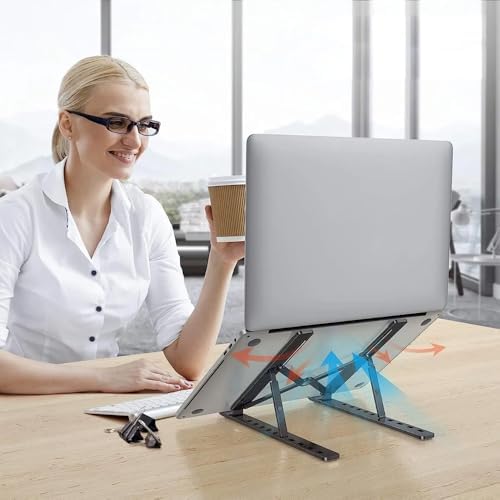 Adjustable Laptop Stand for Desk Foldable Portable Laptop Riser with Ten-Degree Angle Free Adjustment ABS+Silicone Laptop Accessories for Laptops,Tablets, and Books Black — view 6
