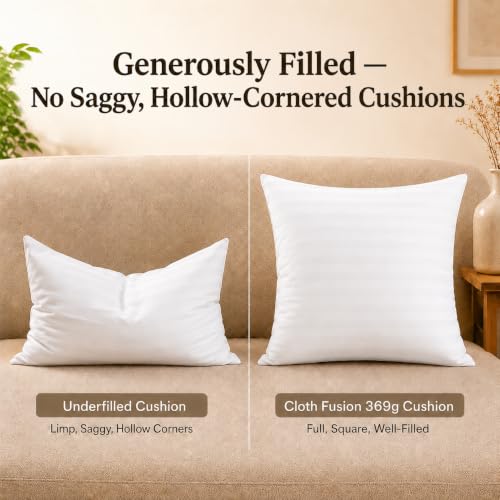 Image of Cloth Fusion Microfiber Sofa Cushion Fillers, White, 16x16 inch, Set of 2 | Satin Striped Soft Cushion, 16 inch x 16 inch Pillow For Sofa, hypoallergenic, Hollow microfibre fill, Fluffs Up in 24 Hrs