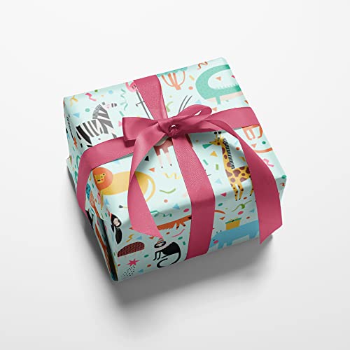 Party Safari Animals Birthday Gift Wrap By Revel—Safari Animal Wrapping Paper Folded Flat, 27 X 39 Inches For Birthdays And Baby Showers With Lions, Giraffes, Gorillas, Snakes, Zebras, Flamingos, Rhinos, Ant Eaters And Monkeys #TOP3