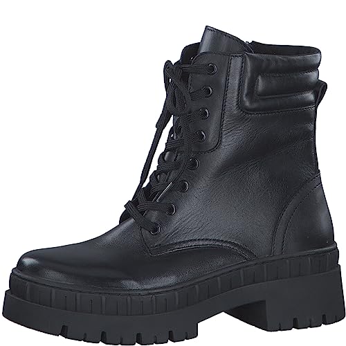 MARCO TOZZI Damen Stiefeletten zum Schnüren aus Leder Plateau, Schwarz (Black), 39