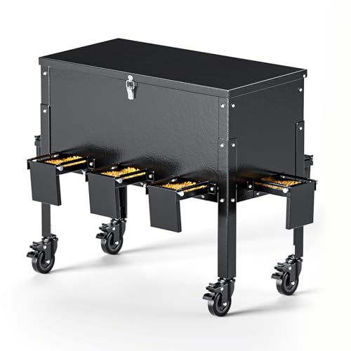 POOAMY Gravity Deer Feeder, Heavy Duty Metal Deer Feeder, 128LB Large Capacity Automatic Dispenser Feeder, Portable Hunting Game Feeder with 8 Feed Ports for Deers and Wildlife, Black