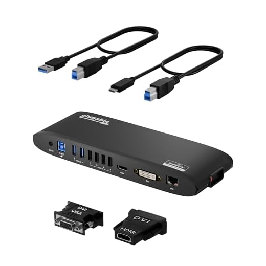 Plugable USB 3.0 Universal Laptop Docking Station for Windows and Mac (Dual Monitor: HDMI and DVI/HDMI/VGA, Gigabit Ethernet, Audio, 6 USB Ports) - Horizontal