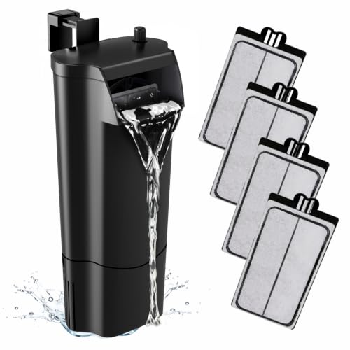 Image of GOZILLA Turtle Tank Filter 105GPH, Low Water Level Turtle Tank 5W Fish Tank Aquarium Filters for Small Tanks up to 20 Gallons Include 4 Replacement Cartridge.(Black)