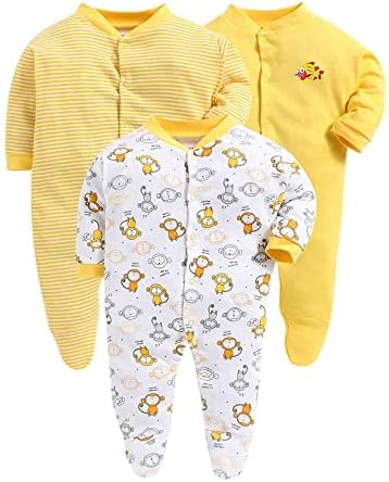 EIO 100% Cotton Baby Rompers Sleepsuits Jumpsuits Night Suits for Newborn Baby Boys & Girls | Soft Infant Bodysuit | Pack of 3 Kids Rompers