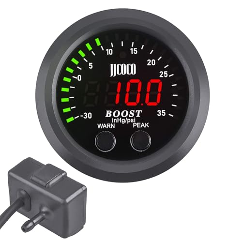 ZHSYMX Universal Turbo Boost/Vacuum Gauge Kit Includes Electronic Pressure Sensor Red LED Light PSI Meter - for Car Truck - 2-1/16