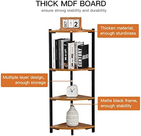 BTGGG Corner Shelf, 4 Tier Industrial Storage Shelf Bookcase 100cm Narrow Plant Stand Book Shelf, Home Office Storage Rack Organiser Display Ladder Shelf for Living Room Bedroom, Brown