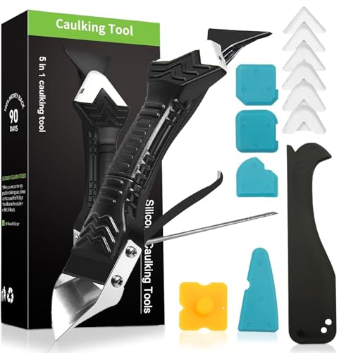 Outils de l'enlève Joint 5 en 1, Enlever Joint Silicone kit de Lisseur de Silicone Grattoir à Coulis (blanc)