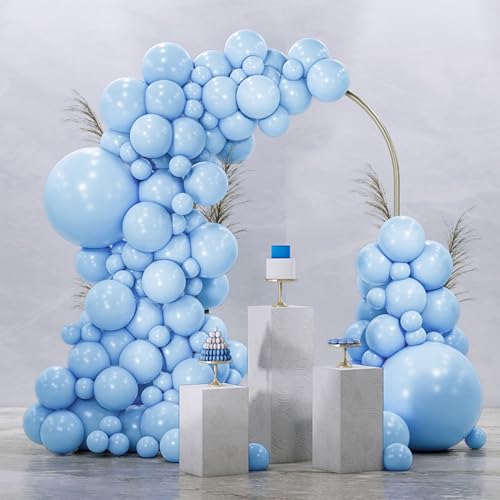 PartyWoo Light Blue Balloons 92pcs Different Sizes of 18 12 10 5 Inch Baby Pastel Sky Aqua Blue Balloon Arch Kit Garland for Birthday Gender Reveal Baby Shower Graduation Party Decorations Blue-Y4