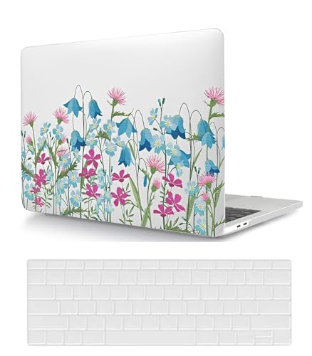 Case Compatible with New MacBook Air 13 inch 2020 2019 2018 Release A2337 A2179 A1932 M1 with Retina Display and Touch ID, Plastic Hard Shell Protective Case & Keyboard Cover, Pink Blue Floral