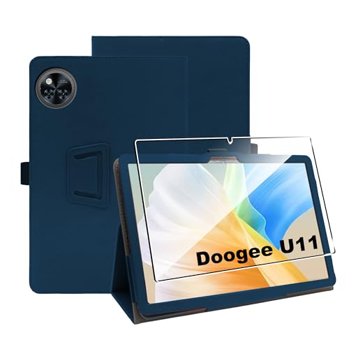 zZjoOoj Hülle Compatible with Doogee U11 / Doogee U11 Pro 11 Zoll Tablet Schutzhülle,Tablet Protection Bundle with 1 Stück 9H Härte Anti-Kratzen Folie, Vertical Stand Function,Marineblau