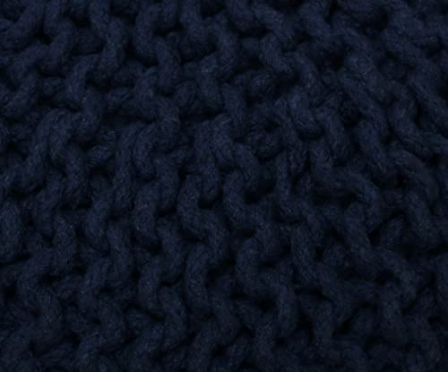 Woven St. Hand-Knitted Cotton Pouf - 100% Cotton - Ottomans Floor Chair - For Living Room, Bedroom, Kids Room - Small Furniture Indoor Pouf - 18’’ X 18’’ X 14’’ - Navy Blue #TOP6