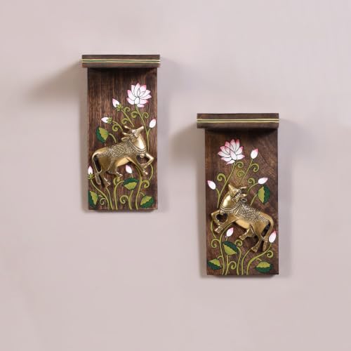 Image of AAKRITI ART CREATIONS Handcrafted Mango Wood Wall Sculptures for Home Decor | Brown Wooden Wall Hanging Decor Items | Living Room Decoration | Indian Handicraft Art | Housewarming Gift