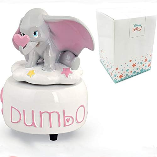 Dumbo music box with pink ears signed Disney in glossy resin, original