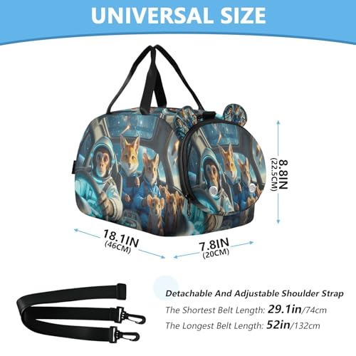 Gym Travel Duffle Bag for Boys Girls Space Animals Driving Sports Dance Bag with Shoe Compartment & Wet Pocket Football Kids Travel Bag Teens Sleepover Carry3