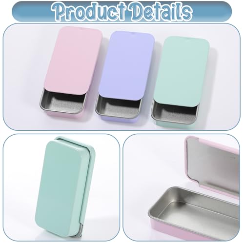 KALIONE Kleine Metallbox-Behälter, 3 Stück, Leere Metallbehälter mit Schiebedeckel 6 x 3,4 x 1,1 cm, Rechteckige Aufbewahrungsbox, Behälter für Süßigkeiten, Schmuck, Basteln(Farbe)