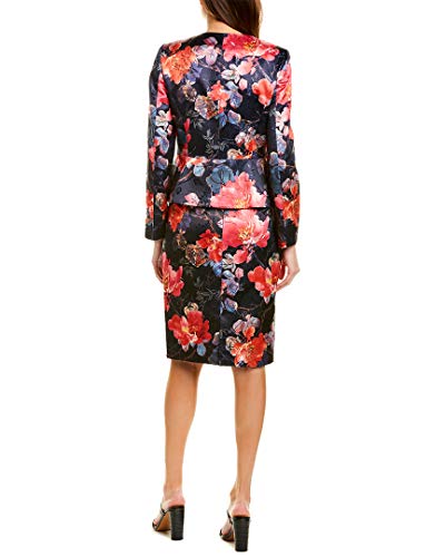 Tahari Asl Women's 4 Button Jacket And Pencil Skirt Suit, Navy Pink Floral Jacquard, 2 #TOP1