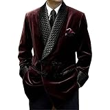 Men Smoking Jacket Quilted Burgundy Velvet Jacket for Men Hosting Dinner Blazers Jacket (XL)