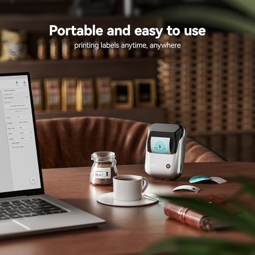 Image of NIIMBOT B1 Label Maker Machine with Tape, 2 Inch Portable Sticker Printer for Home School & Small Business, Compatible with Phones & PC, Silver Gray