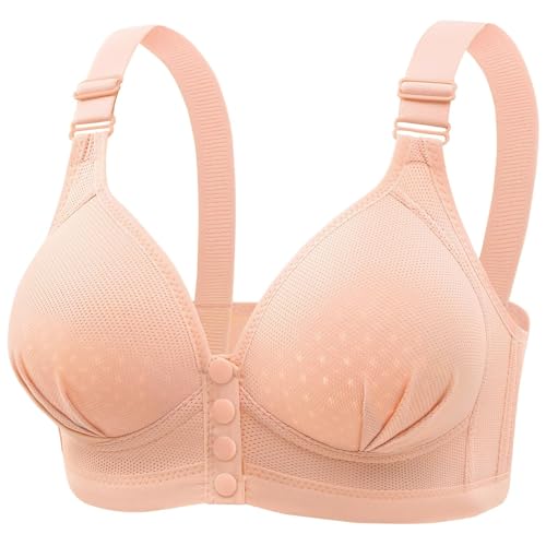 Bralettes cómodos inalámbricos para Mujer, Bralettes sin Costuras, Cuello en V, Transpirable, Acolchado, Sujetador Diario Sujetador Reductor Mujer con Sujetador Multiusos (Pink, L)