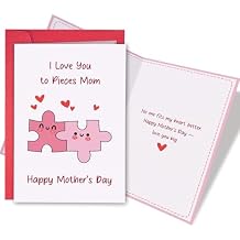 Leinessy Funny Puzzle Piece Mothers Day Card, Cute Piece Mothers Day Card for Mom from Kids Child, I Love You To Pieces Mom