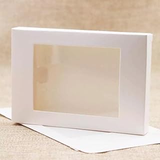 10Pcs Kraft Paper Gift Box Package with Clear PVC Window, Best for Wrapping Bag Wedding Birthday Party (White)