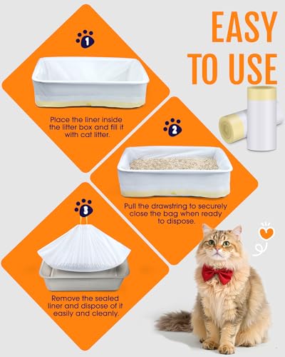 Powools Litter Box Liners - Tear-Resistant Cat Litter Bags with Easy-Open Breakpoints, Extra-Large Size for Hassle-Free Cleaning (20 Packs)