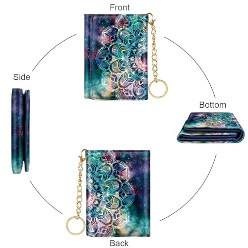 Image of Trifold Womens Wallet Small Slim RFID Blocking Card Wallet Cute Credit Card Holder Leather Mini Purse with Cash Pocket 7 Card Slots ID Window, Mandala