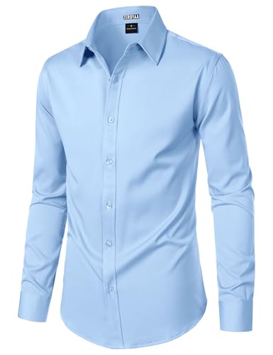 ZEROYAA Men's Wrinkle Free Long Sleeve Dress Shirt Business Casual Stretch Modern Slim Fit Button Down Shirts for Wedding and Office Sky Blue Large - Image 3