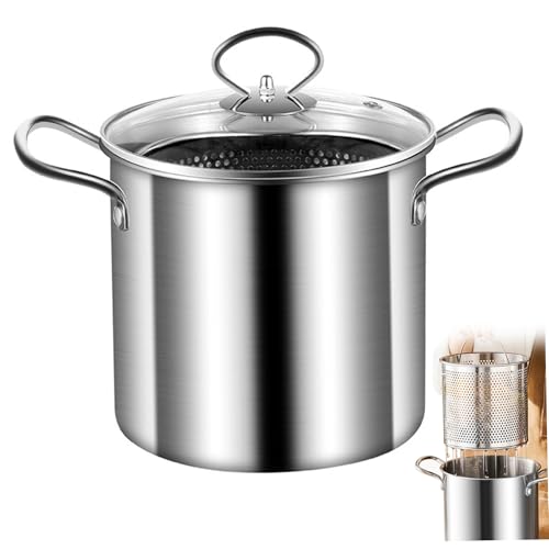 Miniatura 5 de Hoveeluty Olla Para Freír Con Cesta, 3.5 L, Acero Inoxidable, Con Mango Antiescaldado Y Tapa Transparente, Incluye Cesta De Malla, Color Plateado