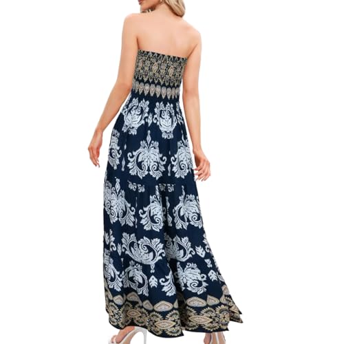 Image of Women's Summer Strapless Tube Top Maxi Dresses Off Shoulder Boho Beach Long Dress