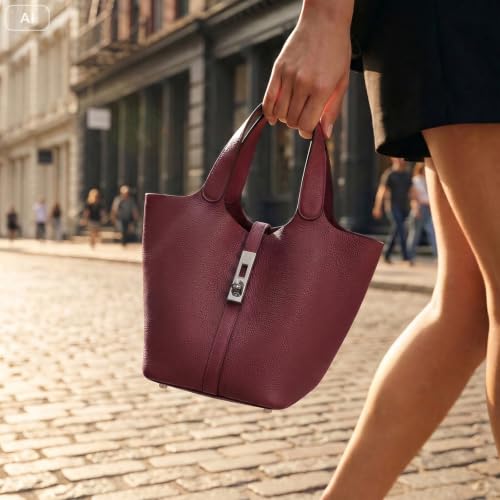 Image of Tote Bag for Women Vegan Leather Bucket Purse for Women Top Handle Handbag Shoulder Bag with Detachable Small Purse