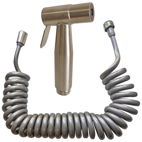 1/2” Inch Bidet Sprayer Hand Held Spraying Gun Set 304 Stainless Steel Pressure Added Including Spiral Hose Pipe 4m Usable Length Telescopic for Toilet Bathroom Sink Balcony Floor