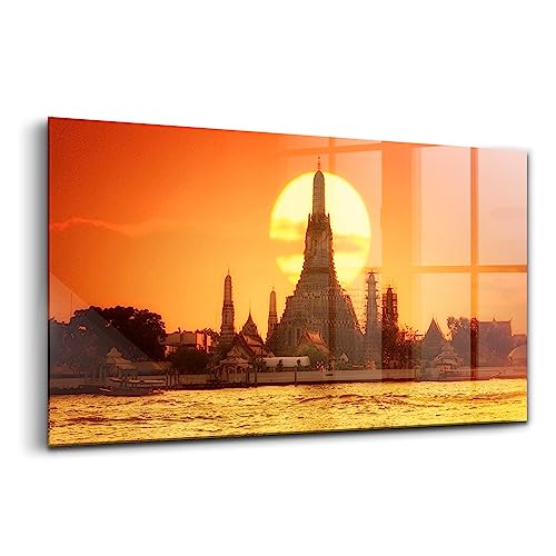 Verre d'art pour l'intérieur Wallfluent de 140x70cm, tableau d'exception Wat Arun Bangkok