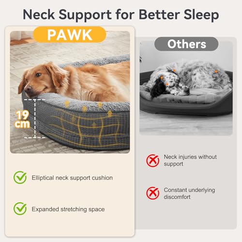 Pawk Large Dog Bed, Orthopedic Memory Foam Dog Beds, Washable Dog Bed, Fits up to 23kg, Four-Sided Neck Pillow, Good for Doberman Pinscher, Sheltie, Border Collie, Australian Herding Dog, Dark gray - Image 3