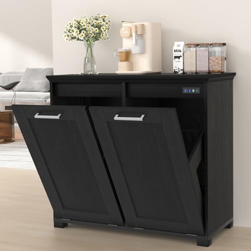 Ymise Tilt Out Trash Can Cabinet, Wooden Trash Cabinet with