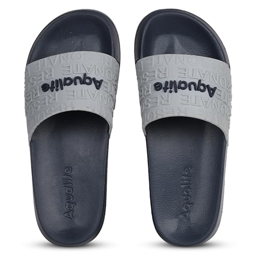 Image of Aqualite NEO-266 Men Slide Slippers with Comfotable Sole Slip-On Flat Flip Flops, Sliders, Chappal & Comfort Insole Slipper for Men