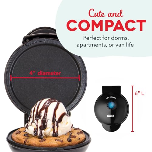 DASH Mini Maker Electric Round Griddle for Individual Pancakes, Cookies, Eggs & other on the go Breakfast, Lunch & Snacks with Indicator Light + Included Recipe Book - Black