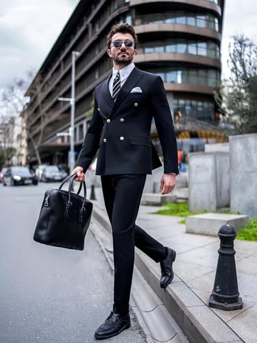 Wangyue Double Breasted Suit Men Slim Fit 2 Piece Suits for Men Wedding Double Breasted Blazer Formal Groom Prom Tuxedo3