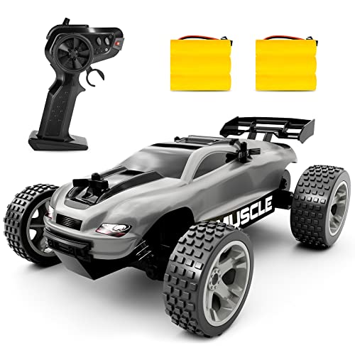 Tecnock RC Racing Car, 2.4Ghz High Speed Remote Control Car, 1:18 2WD Toy Cars Buggy for Boys & Girls with Two Rechargeable Batteries for Car, Gift for Kids(Silver)