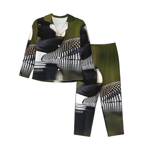 Pyjama 2 pièces Loon Nature pour femme avec pantalon et haut manches longues imprimé oiseau