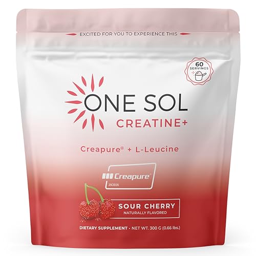 One Sol Creatine for Women, All Natural Women’s Creatine Powder w Creapure & Leucine, Increase Lean Muscle Mass, Reduce Recovery Time, Promotes Brain & Bone Health (Sour Cherry, 60 Servings)