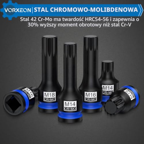 6 szt. 1.3 cm Impact XZN zestaw nasadek M14-M18 potrójny kwadratowy | 42CRMO stalowy długi i krótki zestaw kombinacji do
