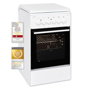 Exquisit Standherd EH 11.3-4 | Elektro-Standherd | 50 cm | Masse-Kochfeld | 50 L Garraum | Weiß