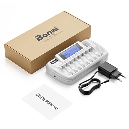 BONAI 8+1 Slots Chargeur Piles Rechargeable Universel pour AA/AAA/9V Ni-MH, Écran LCD Intelligent, Charge Indépendante, Fonction de Décharge Intégrée – vue 8