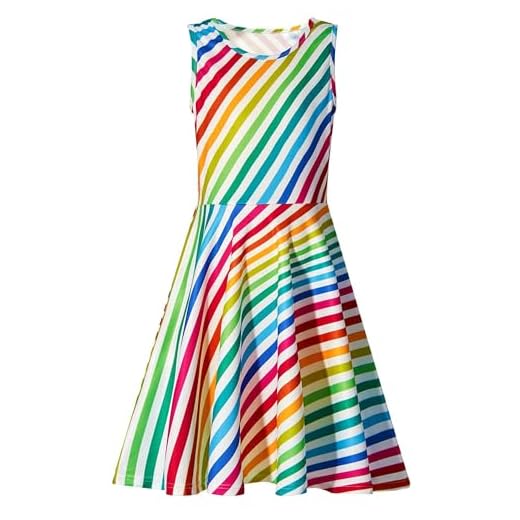 Adicreat Mädchenkleid, ärmellos, Rundhalsausschnitt, niedlich, lässig, bedruckt, Partykleid, Sommerkleid Gr. 10-12 Jahre, Muster